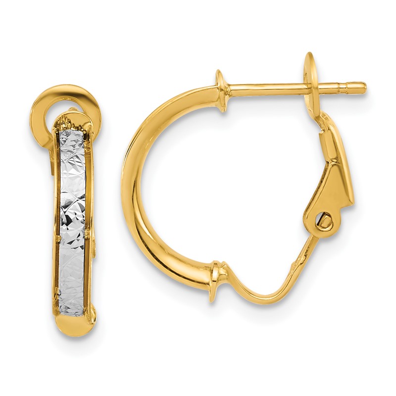 14K Two-tone Polished / Diamond-cut Omega Back Earrings