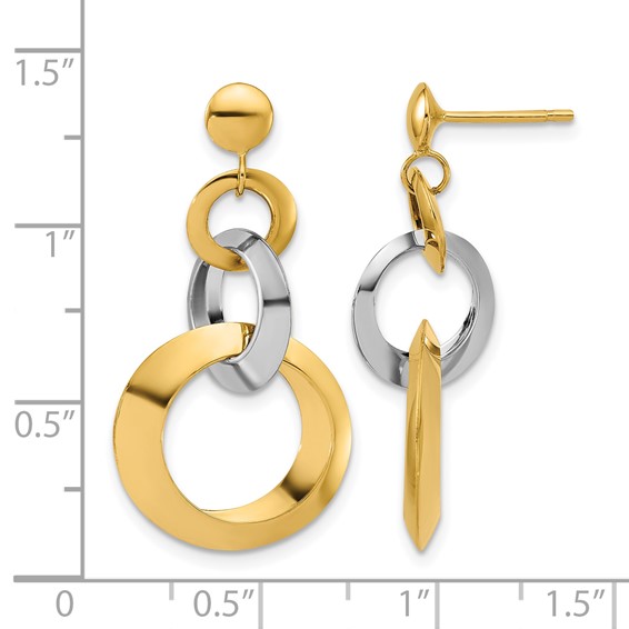 Leslie's 14K Two-tone Polished Circle Link Dangle Post Earrings