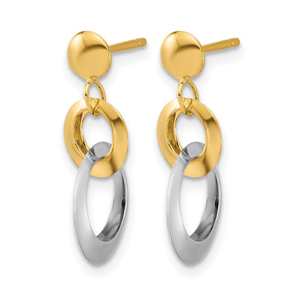 Leslie's 14K Two-tone Polished Circle Link Dangle Post Earrings