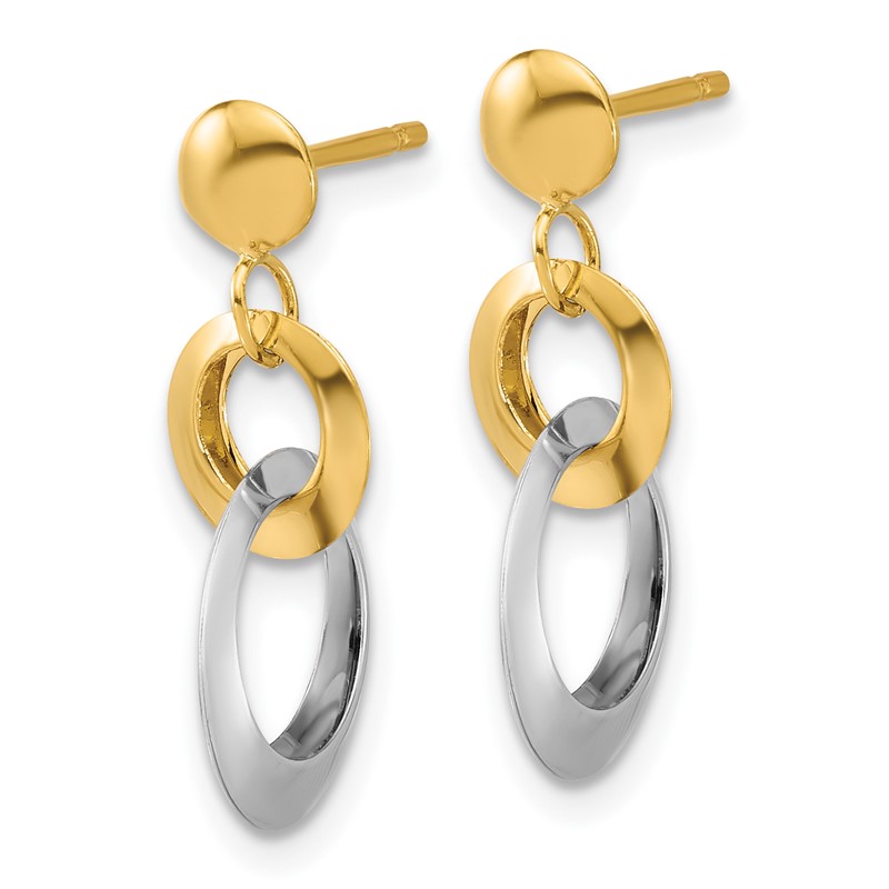 14K Two-tone Polished Circle Link Dangle Post Earrings