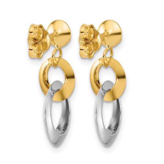 Leslie's 14K Two-tone Polished Circle Link Dangle Post Earrings