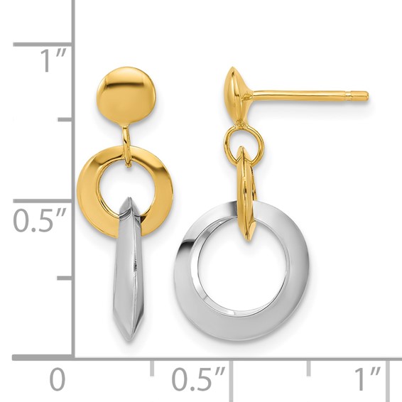 Leslie's 14K Two-tone Polished Circle Link Dangle Post Earrings