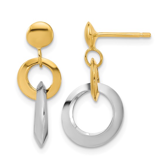 Leslie's 14K Two-tone Polished Circle Link Dangle Post Earrings