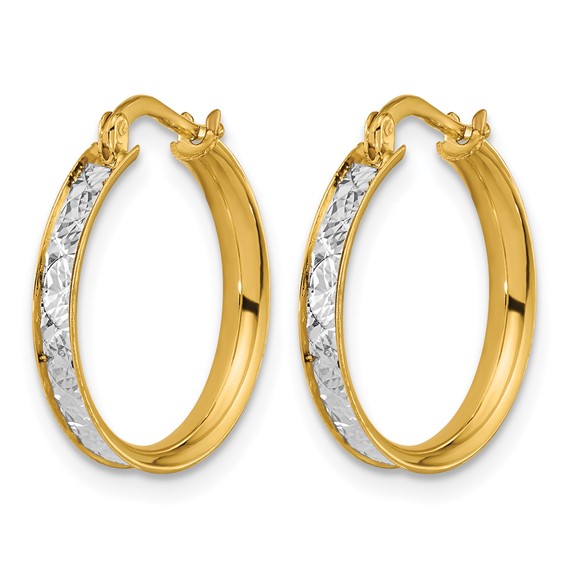 Leslie's 14K Two-tone Polished / Diamond-cut Round Hoop Earrings