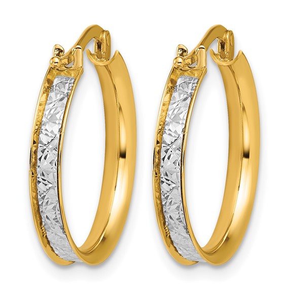 Leslie's 14K Two-tone Polished / Diamond-cut Round Hoop Earrings