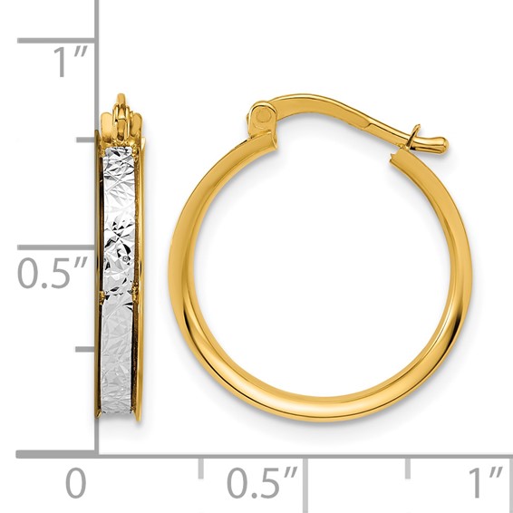 Leslie's 14K Two-tone Polished / Diamond-cut Round Hoop Earrings
