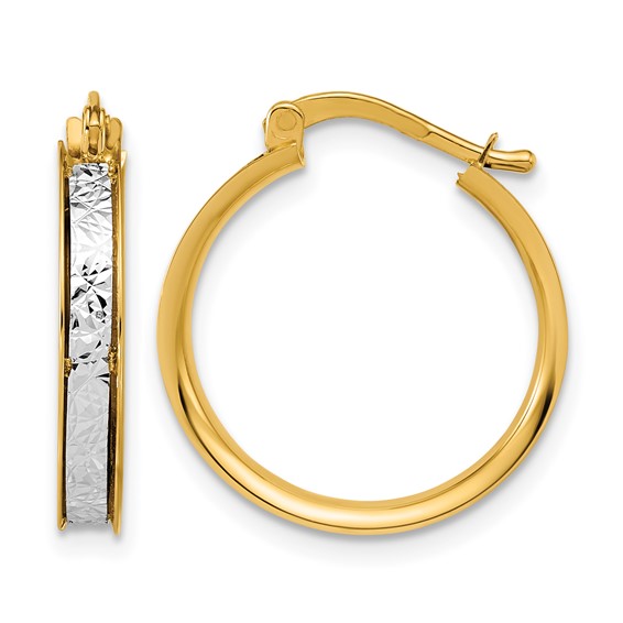 Leslie's 14K Two-tone Polished / Diamond-cut Round Hoop Earrings