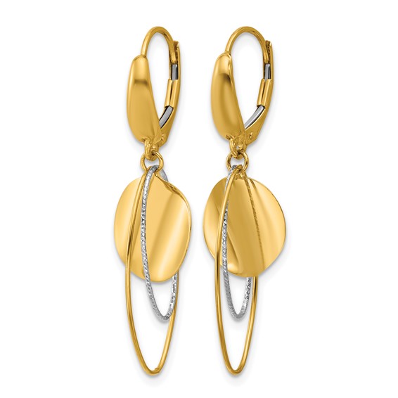 Leslie's 14K Two-tone Polished / Dia-cut Dangle Leverback Earrings
