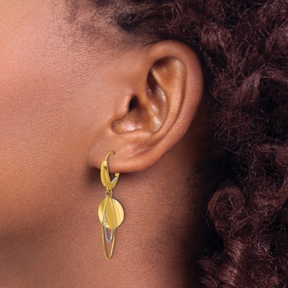 Leslie's 14K Two-tone Polished / Dia-cut Dangle Leverback Earrings