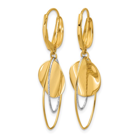 Leslie's 14K Two-tone Polished / Dia-cut Dangle Leverback Earrings