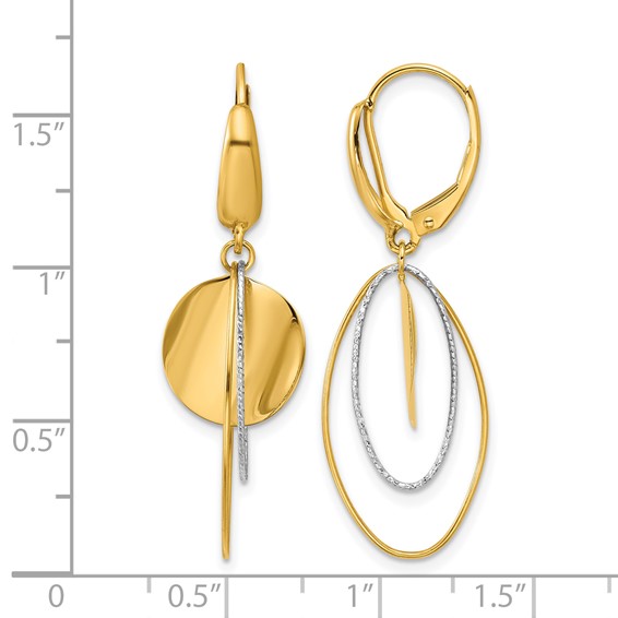 Leslie's 14K Two-tone Polished / Dia-cut Dangle Leverback Earrings