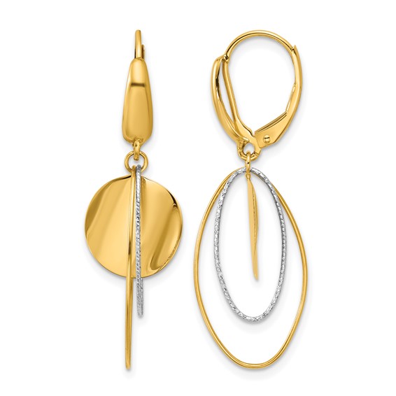 Leslie's 14K Two-tone Polished / Dia-cut Dangle Leverback Earrings