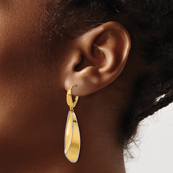 Leslie's 14K Two-tone Polished / Dia-cut Dangle Leverback Earrings