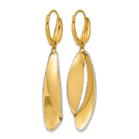 Leslie's 14K Two-tone Polished / Dia-cut Dangle Leverback Earrings