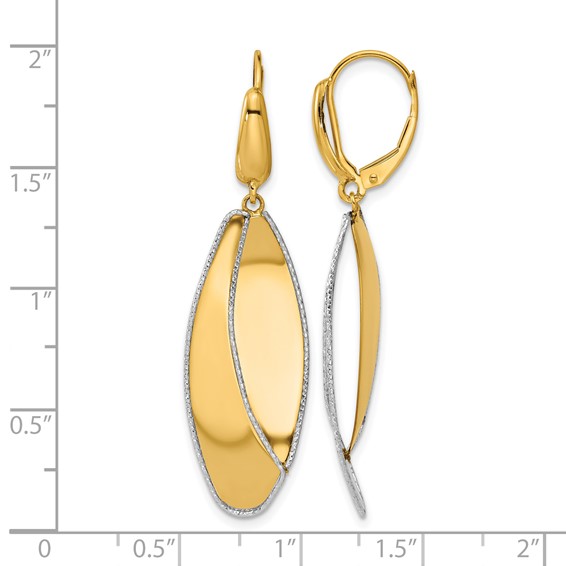 Leslie's 14K Two-tone Polished / Dia-cut Dangle Leverback Earrings