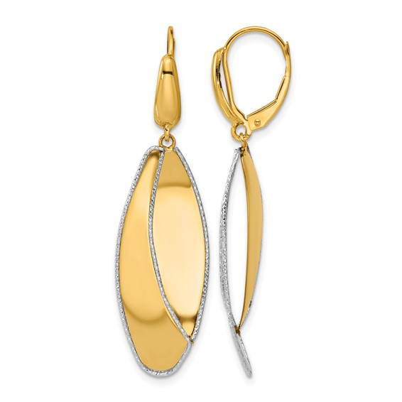 Leslie's 14K Two-tone Polished / Dia-cut Dangle Leverback Earrings