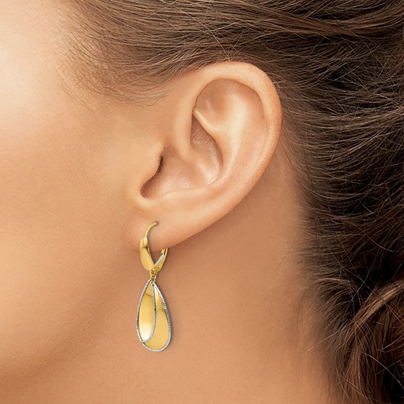 Leslie's 14K Two-tone Polished / Dia-cut Dangle Leverback Earrings