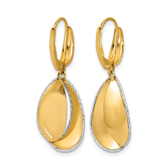 Leslie's 14K Two-tone Polished / Dia-cut Dangle Leverback Earrings