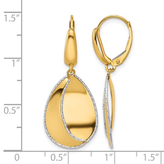 Leslie's 14K Two-tone Polished / Dia-cut Dangle Leverback Earrings