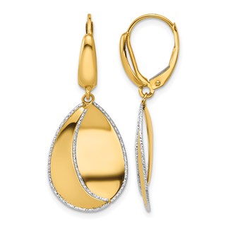 Leslie's 14K Two-tone Polished / Dia-cut Dangle Leverback Earrings