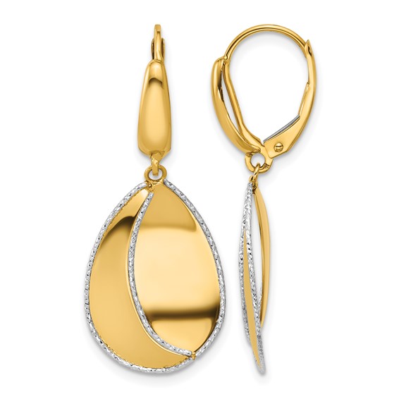 Leslie's 14K Two-tone Polished / Dia-cut Dangle Leverback Earrings