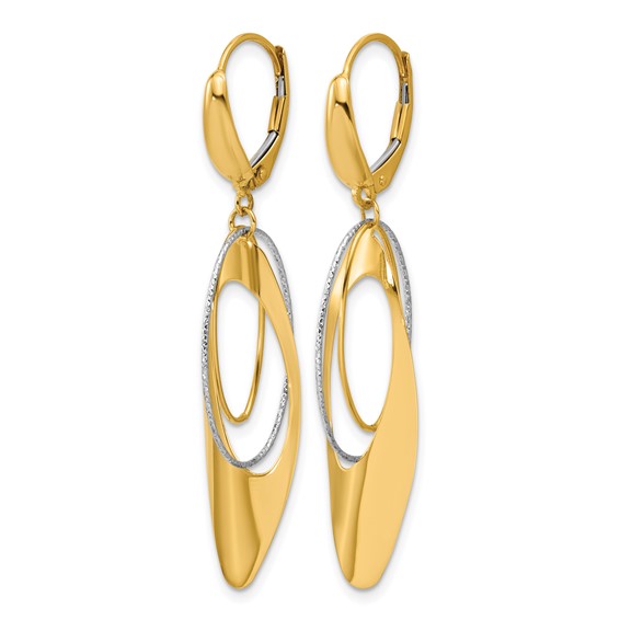 Leslie's 14K Two-tone Polished / Dia-cut Dangle Leverback Earrings