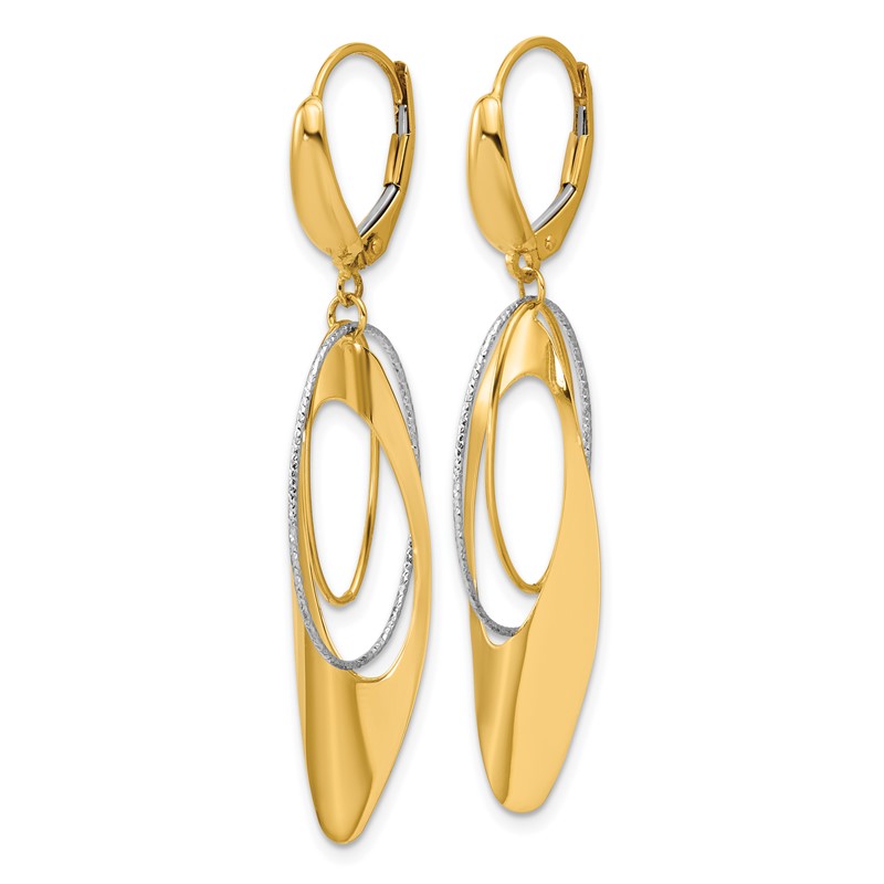 14K Two-tone Polished / Dia-cut Dangle Leverback Earrings