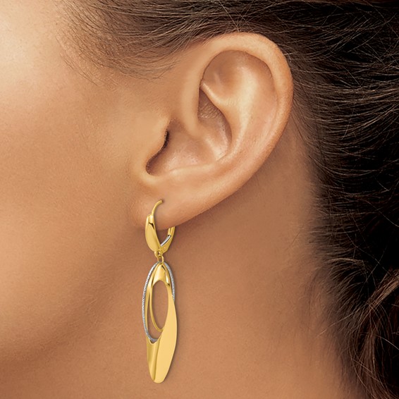 Leslie's 14K Two-tone Polished / Dia-cut Dangle Leverback Earrings
