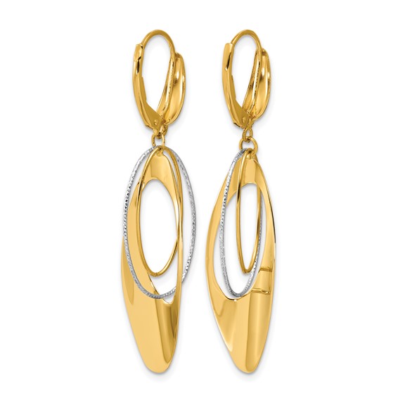 Leslie's 14K Two-tone Polished / Dia-cut Dangle Leverback Earrings