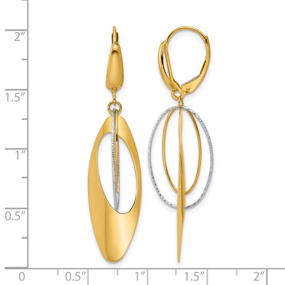 Leslie's 14K Two-tone Polished / Dia-cut Dangle Leverback Earrings