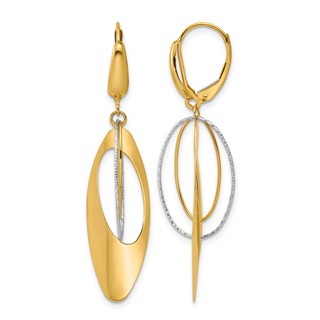 Leslie's 14K Two-tone Polished / Dia-cut Dangle Leverback Earrings
