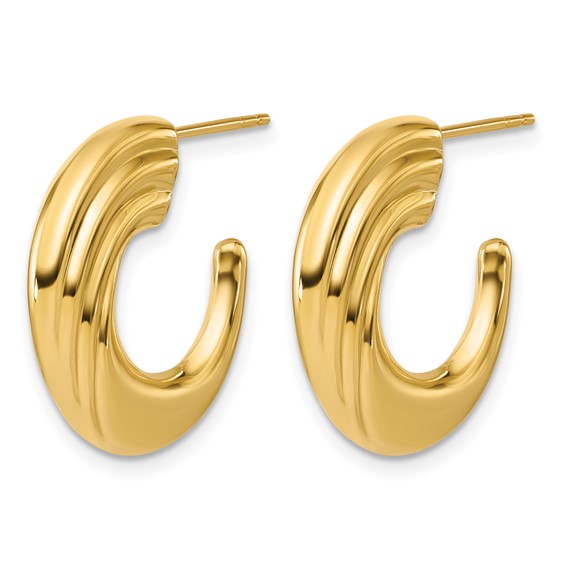 Leslie's 14K Polished and Grooved J-Hoop Post Earrings