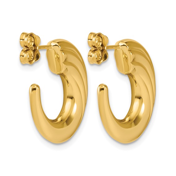 Leslie's 14K Polished and Grooved J-Hoop Post Earrings