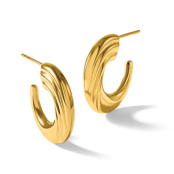 Leslie's 14K Polished and Grooved J-Hoop Post Earrings