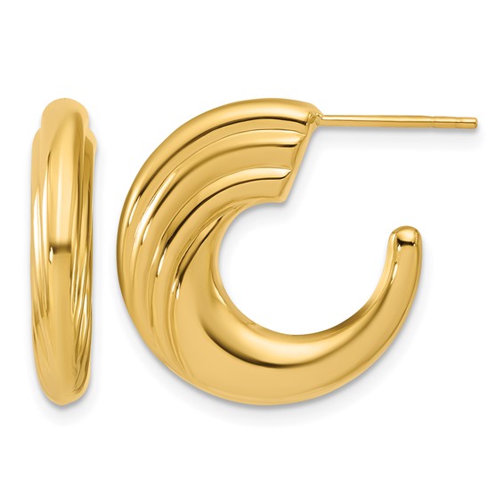 Leslie's 14K Polished and Grooved J-Hoop Post Earrings