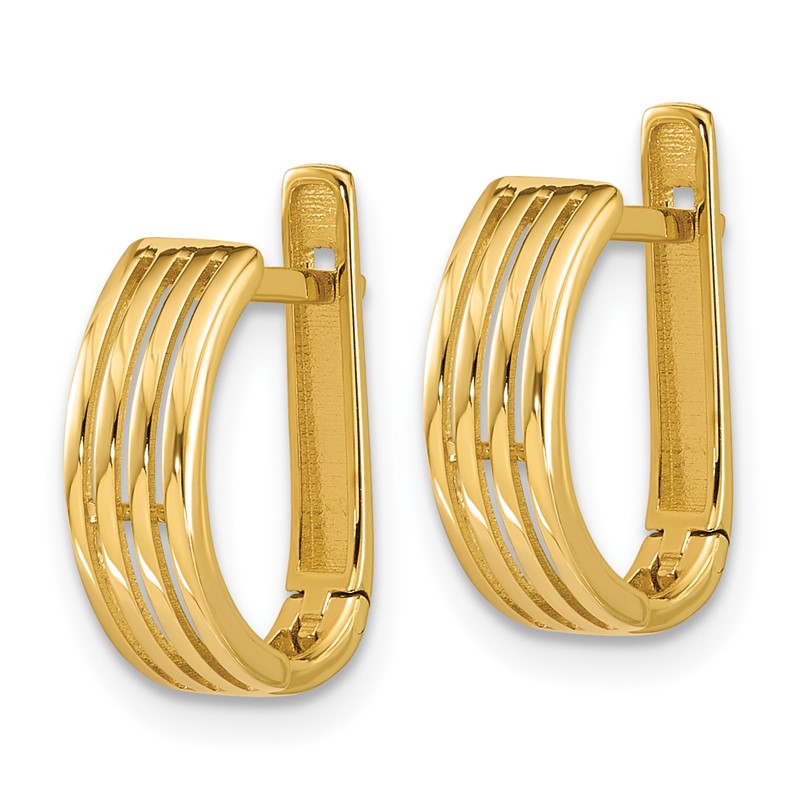 14K Polished and Grooved Hinged Hoop Earrings