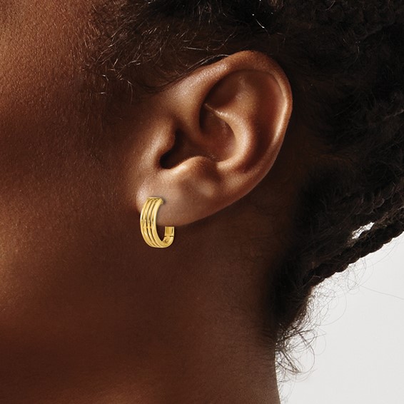 Leslie's Gold Polished and Grooved Hinged Hoop Earrings