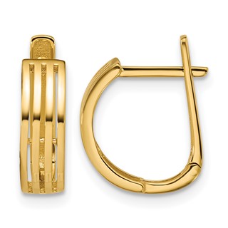 Leslie's Gold Polished and Grooved Hinged Hoop Earrings