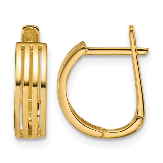 Leslie's Gold Polished and Grooved Hinged Hoop Earrings