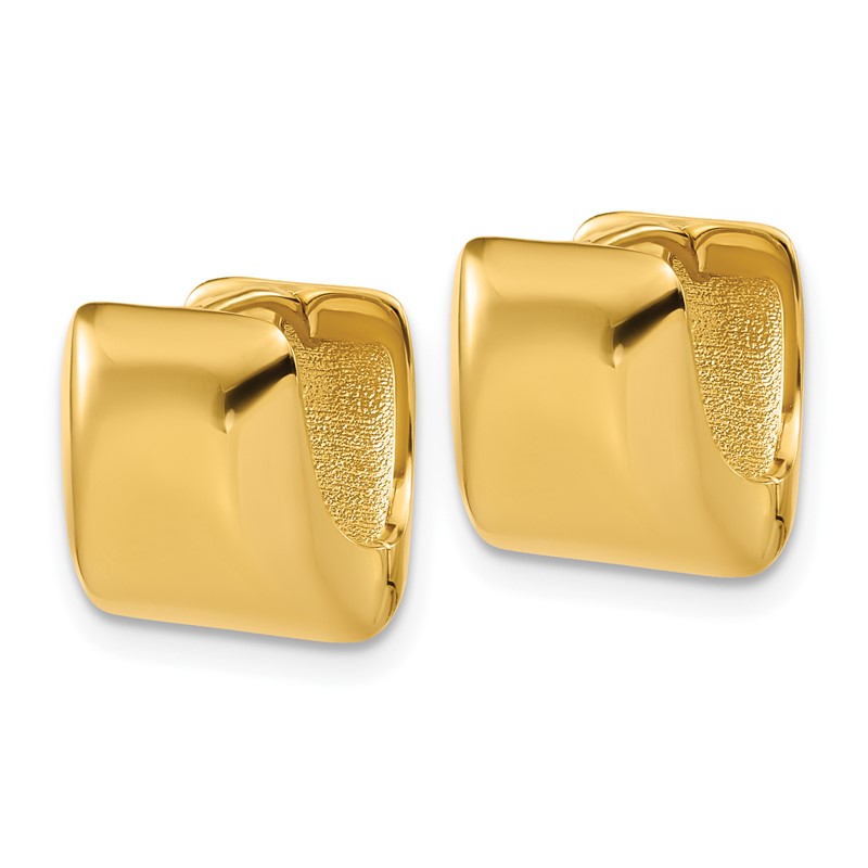 14K Polished Puff Square Hinged Hoop Earrings