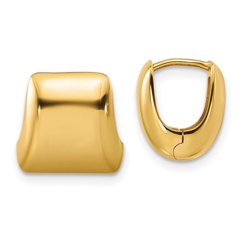 14K Polished Puff Square Hinged Hoop Earrings