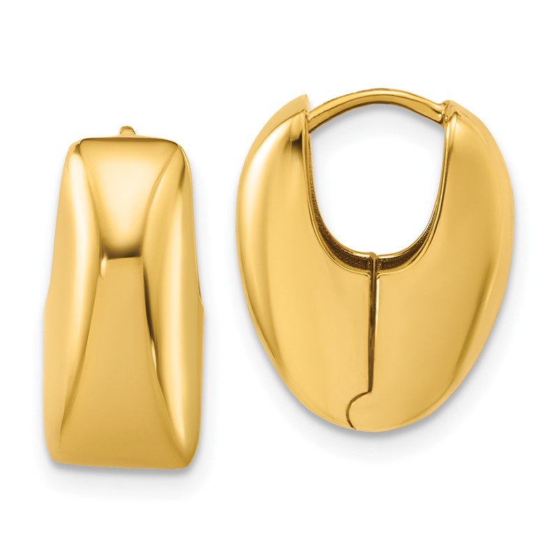 14K Polished Puff Oval Hinged Hoop Earrings
