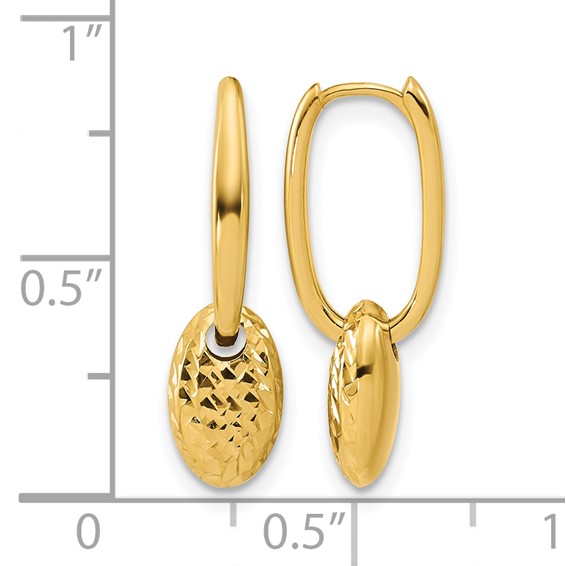 Leslie's 14K Polished / Dia-cut Oval w/Bead Hinged Hoop Earrings