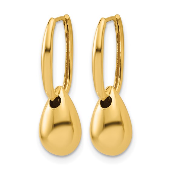 Leslie's 14K Polished Oval w/Bead Hinged Hoop Earrings