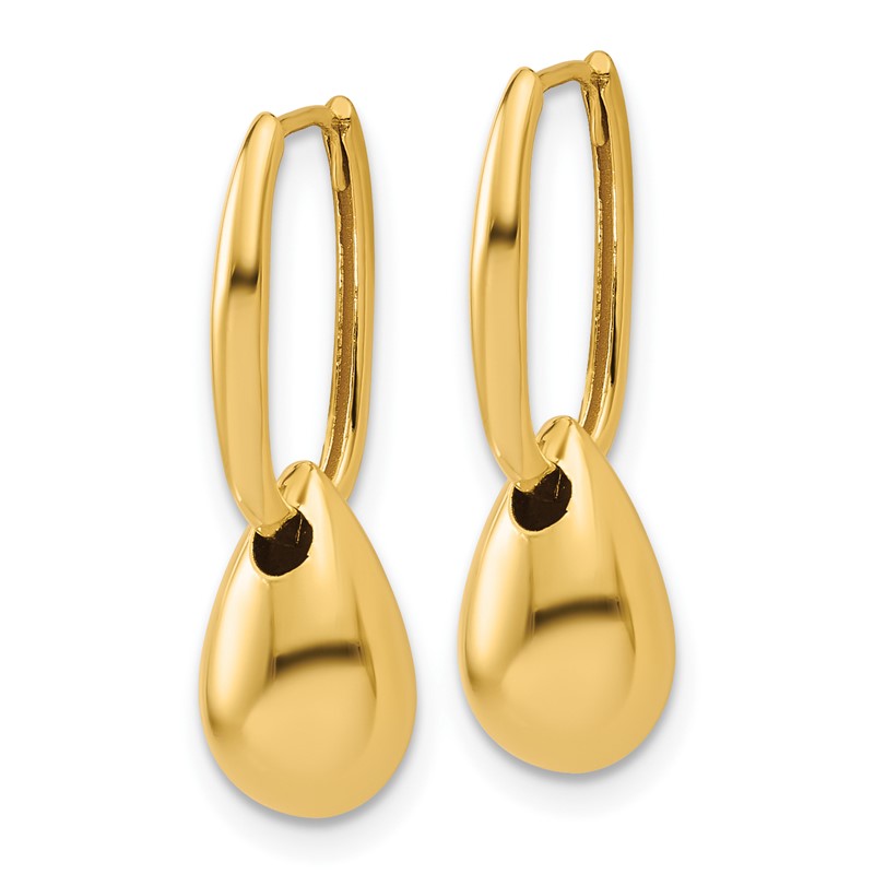 14K Polished Oval w/Bead Hinged Hoop Earrings