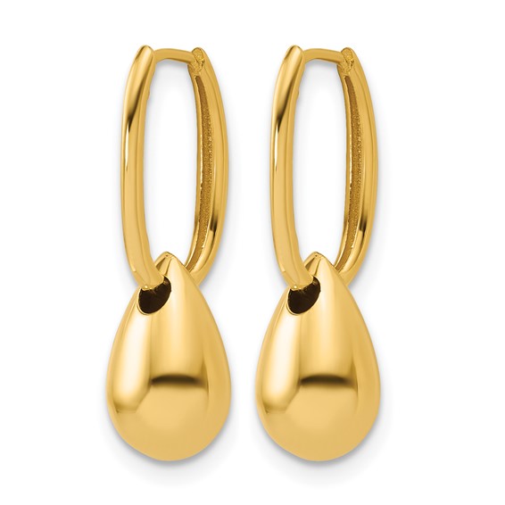 Leslie's 14K Polished Oval w/Bead Hinged Hoop Earrings