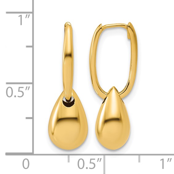 Leslie's 14K Polished Oval w/Bead Hinged Hoop Earrings