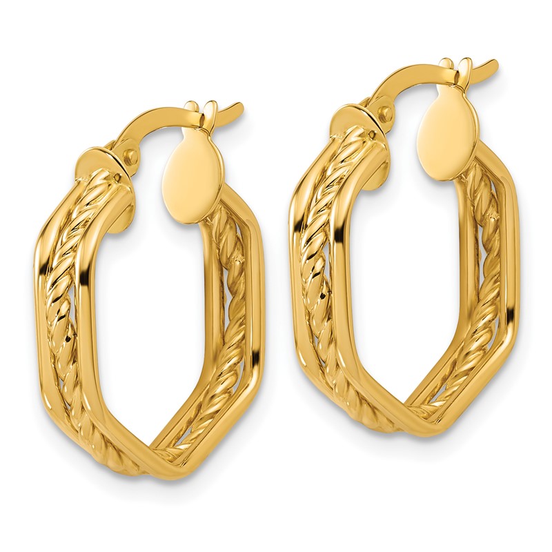 14K Polished and Twisted Hoop Earrings