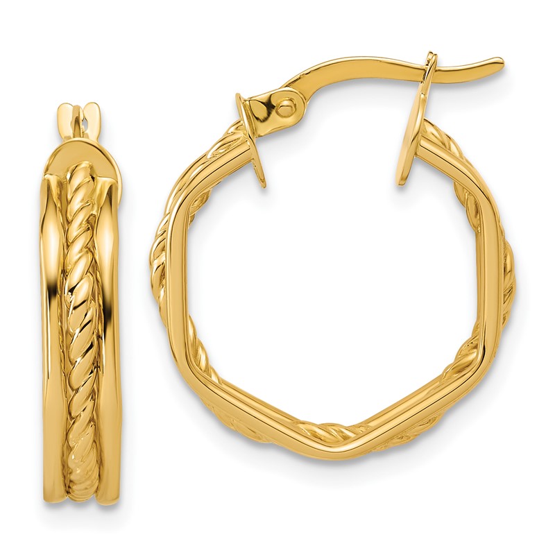 14K Polished and Twisted Hoop Earrings