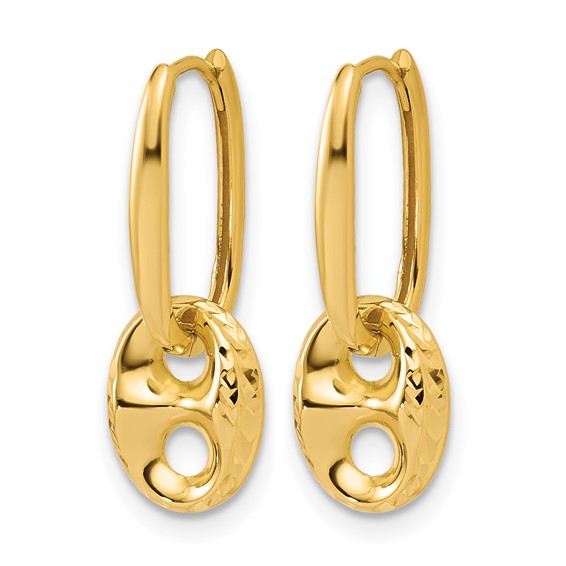 Leslie's 14K Polished/Dia-cut Mariner Bead Hinged Hoop Earrings